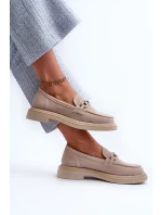Dámske semišové mokasíny na podpätku s béžovým zdobením D&A Dámske semišové mokasíny na podpätku s béžovým zdobením D&A