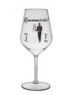 Personalizovaná nerozbitná sklenice s novomanželským párem 