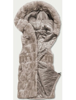 Béžová kožušinová vesta s kapucňou (BR8060-12)