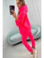 Zateplená sada s mikinou s kapucňou ružová neónová