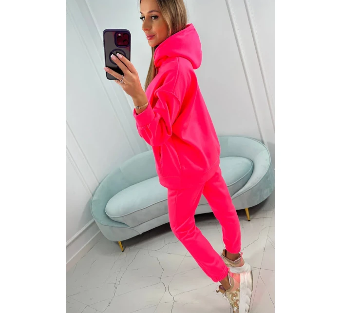 Zateplená sada s mikinou s kapucňou ružová neónová