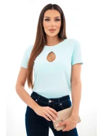 Dámská viskózová žebrovaná halenka s ozdobným výstřihem u model 22025278 mentolová - K-Fashion