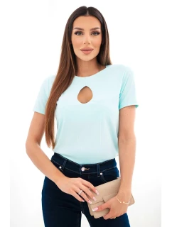 Dámská viskózová žebrovaná halenka s ozdobným výstřihem u model 22025278 mentolová - K-Fashion