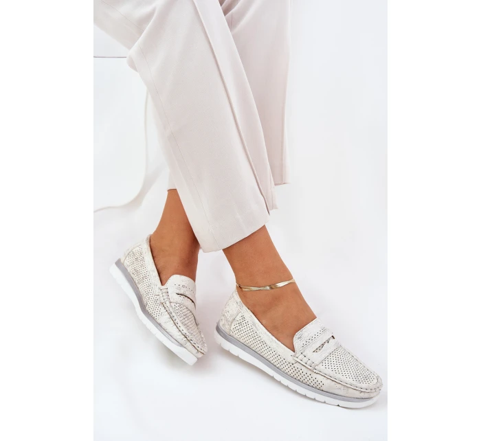 Mokasyny Damskie Z Eko Skóry Srebrne Bralithia