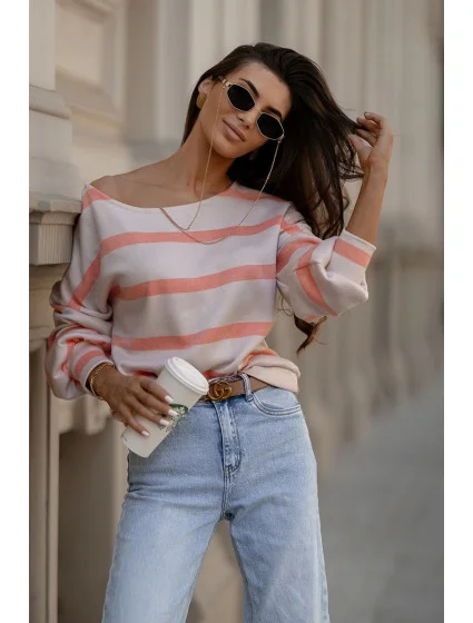 Dámska oranžová mikina s lodičkovým výstrihom (82139B)