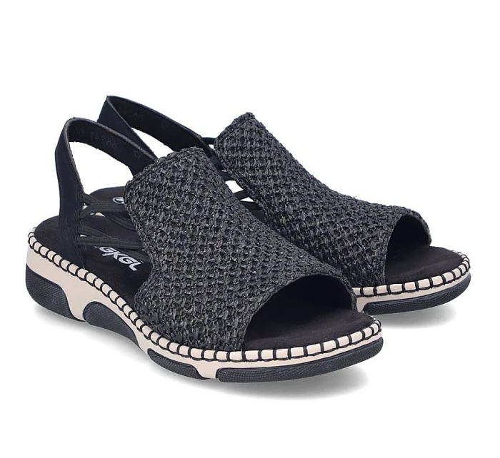 Pohodlné dámske sandále na platforme čiernej farby Rieker 66241-00