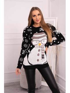Vianočný sveter so snehuliakom čierny