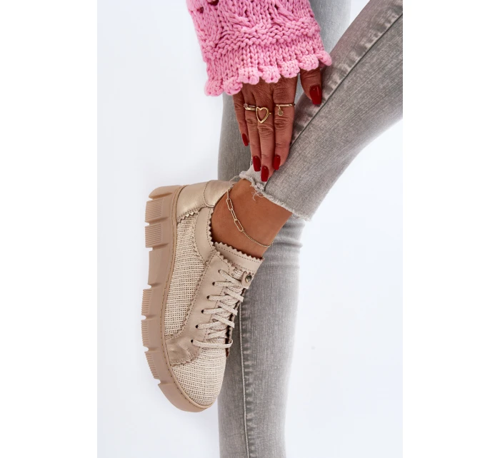 Damskie Skórzane Półbuty Maciejka 05850-22 Jasnobeżowe