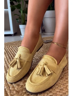 Dámské mokasíny ploché s třásněmi Žluté model 21919055 - Boto