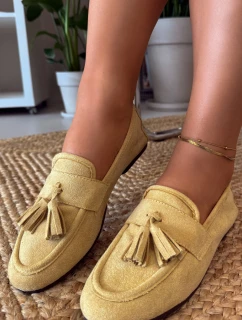 Dámské mokasíny ploché s třásněmi Žluté model 21919055 - Boto