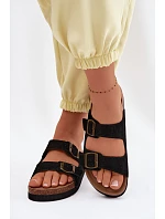 Kožené semišové dámské pantofle s přezkami černé model 22125572 - Boto