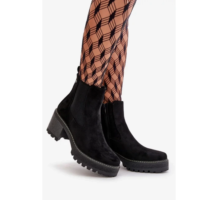 Dámske zateplené členkové topánky na podpätku Eco Suede Black Irissinae Dámske zateplené členkové topánky na podpätku Eco Suede Black Irissinae