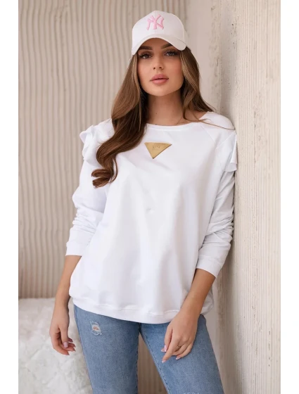 Bavlnená blúzka s volánikmi na ramenách biela Bavlnená blúzka s volánikmi na ramenách biela