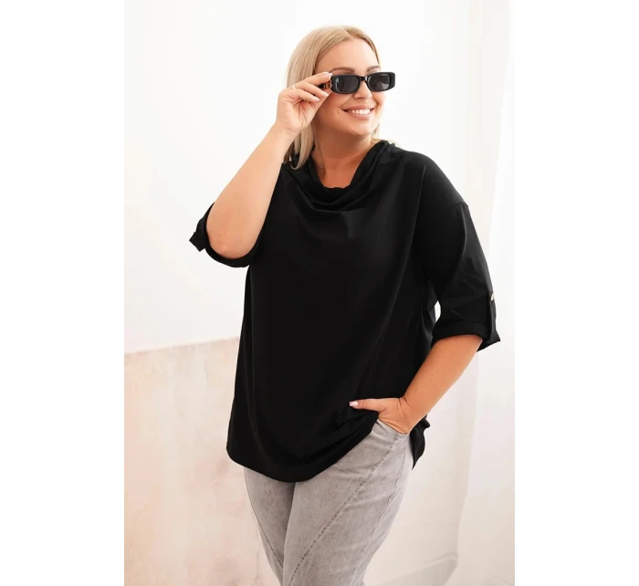 Dámská blůza Plus Size z bavlny s volným střihem a vodním výstřihem černá