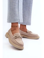 Dámske semišové mokasíny na podpätku s béžovým zdobením D&A Dámske semišové mokasíny na podpätku s béžovým zdobením D&A