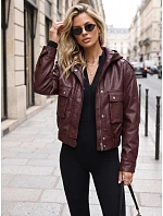 Kurtka damska skórzana z kapturem bordowa model 22341070 - FashionStreet