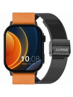 Chytré hodinky model 21805513 Oranžový silikonový řemínek + černý náramek - Gravity