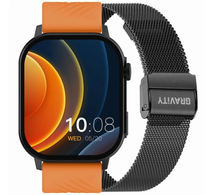 Chytré hodinky model 21805513 Oranžový silikonový řemínek + černý náramek - Gravity Chytré hodinky model 21805513 Oranžový silikonový řemínek + černý náramek - Gravity