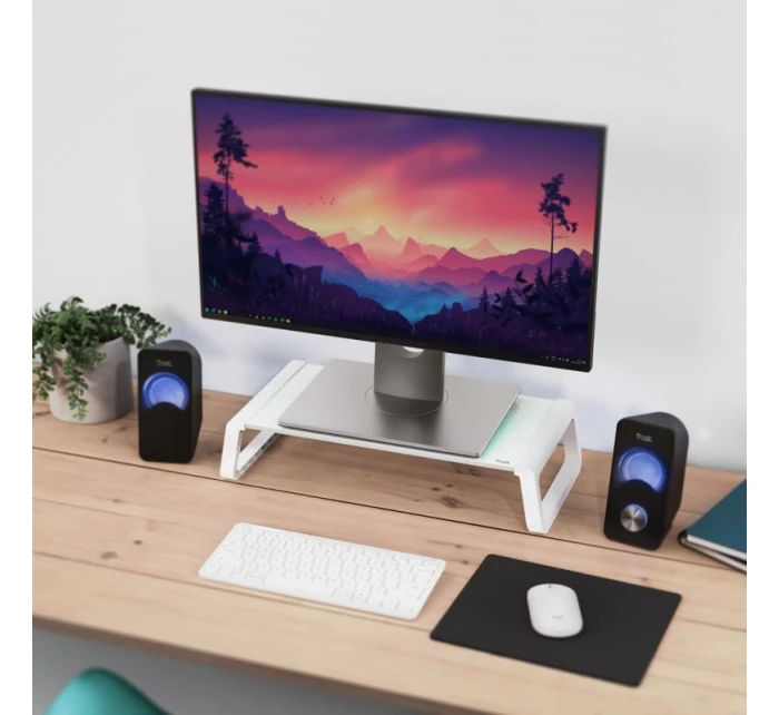 SKLENENÝ STOJAN NA MONITOR TRUST MONTA BIELY (25351)