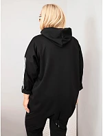 Dámska mikina Plus Size z viskózy s kapucňou a ozdobnými pruhmi, čierna