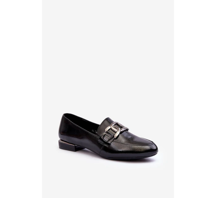 Mokasyny Damskie Lakierowane Z Ozdobą Czarne Camilena
