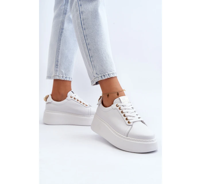 Dámské kožené tenisky na platformě model 21649096 bílé - CheBello