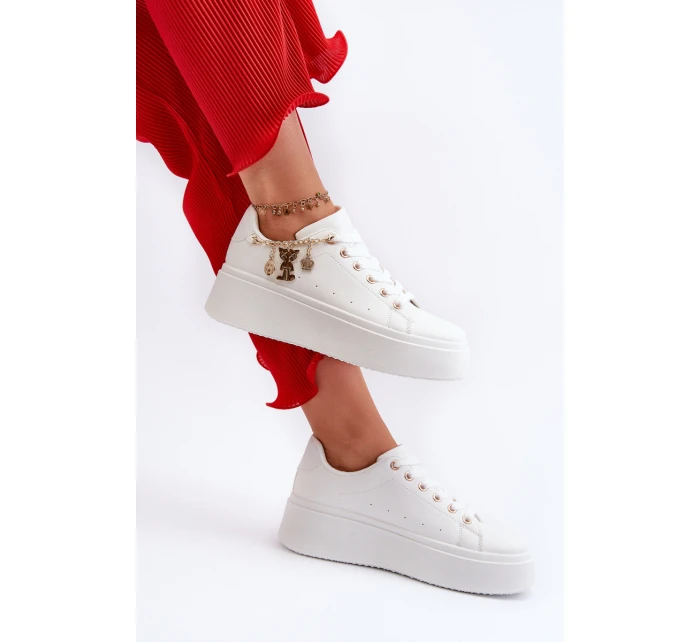 Sneakersy Damskie Na Platformie Z Zawieszkami Białe Tivissa