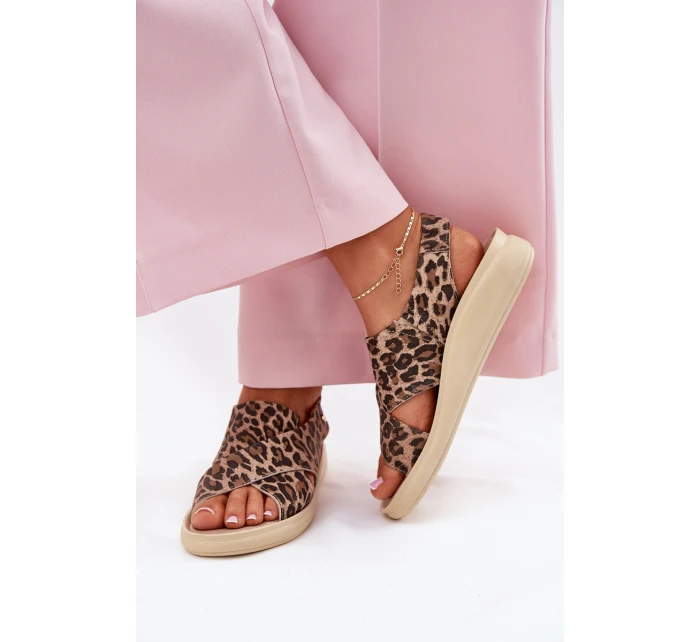 Zazoo 40392 Skórzane Sandały Damskie Panterka Brązowe Zazoo 40392 Skórzane Sandały Damskie Panterka Brązowe