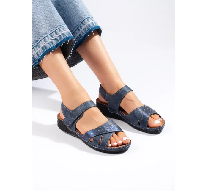 Pekné tmavomodré sandále s platformou pre ženy Pekné tmavomodré sandále s platformou pre ženy