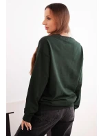 Dámska základná bavlnená mikina s okrúhlym výstrihom tmavozelená