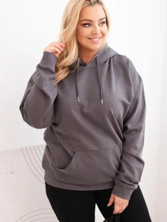 Dámská mikina s kapucí a klokaní kapsou Plus Size z bavlny grafitová
