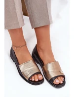 Skórzane Eleganckie Baleriny Z Odkrytymi Palcami Zazoo 1865 Złoto-Czarne