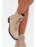 Zateplené dámské kotníkové boty na nízkém podpatku s ozdobnými květinami zlaté model 21711109 - Boto