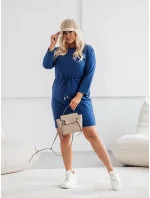 Dámske tmavomodré bavlnené šaty so šnúrkou (719)