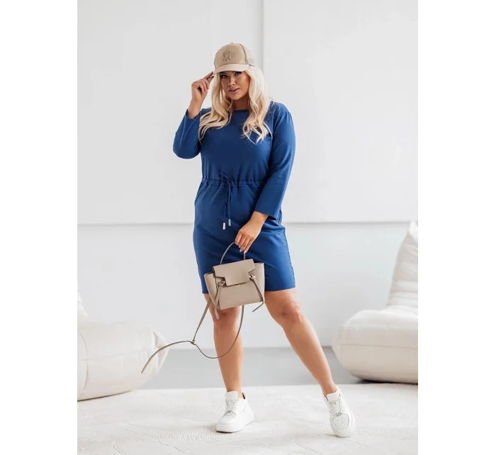 Dámske tmavomodré bavlnené šaty so šnúrkou (719)