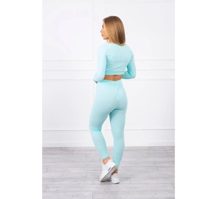 Komplet z bluzką top prążkowany miętowy