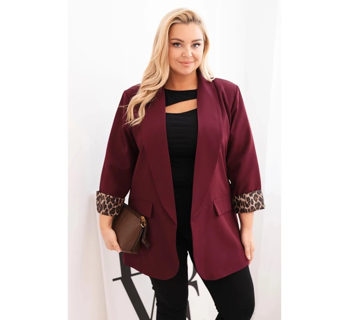 Dámska bunda s leopardou podšívkou Plus Size Plum