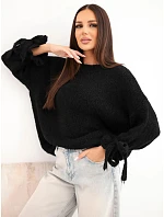 Dámský oversize svetr se šňůrkami u rukávů černý Dámský oversize svetr se šňůrkami u rukávů černý