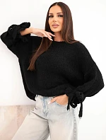 Dámsky oversize sveter so šnúrkami na rukávoch, čierny