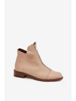 Skórzane Botki Na Suwak Zazoo 2785/079 Beżowe Skórzane Botki Na Suwak Zazoo 2785/079 Beżowe