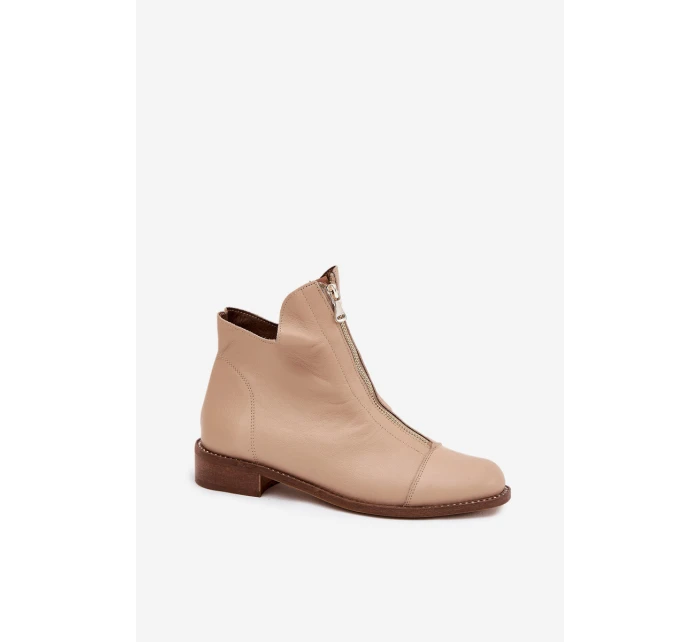 Skórzane Botki Na Suwak Zazoo 2785/079 Beżowe Skórzane Botki Na Suwak Zazoo 2785/079 Beżowe