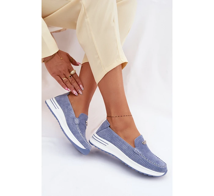 Dámské mokasíny z přírodního semiše modré model 22095022 - EVENTO
