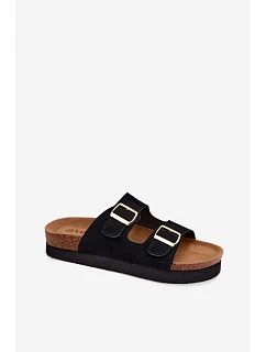 Kožené semišové dámské sandály na platformě s přezkami Vinceza 102657 černé