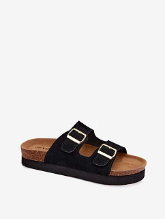 Kožené semišové dámské sandály na platformě s přezkami model 22130435 černé - VINCEZA