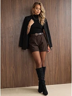 Elegantní dámské kraťasy s kostkovaným vzorem a páskem v čokoládové barvě FashionStreet SY0613