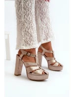 Sandały Damskie Na Słupku Skórzane Maciejka 06050-25 Złote