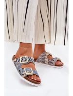 Klapki Damskie Z Klamrami I Brokatem S.Barski RB51-006 Beżowe Klapki Damskie Z Klamrami I Brokatem S.Barski RB51-006 Beżowe