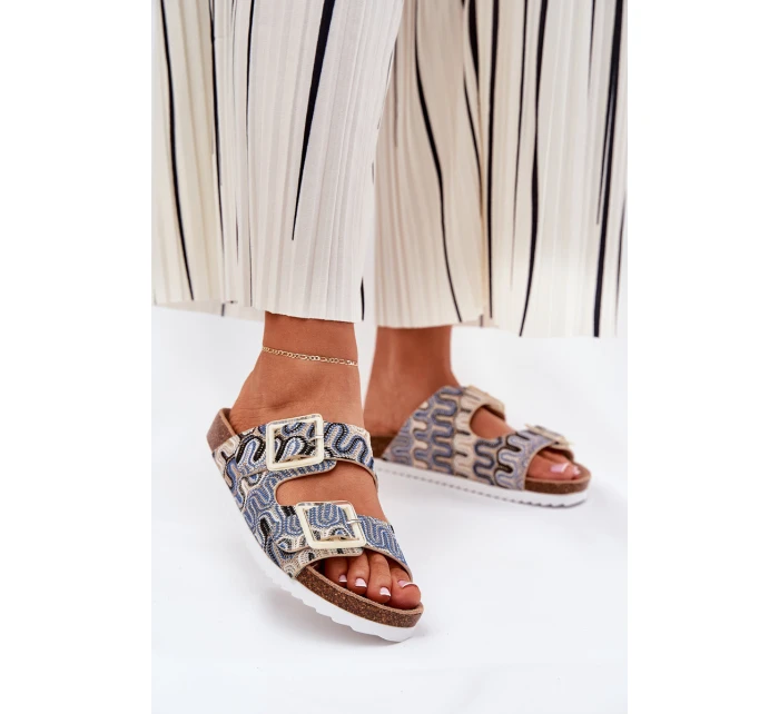 Klapki Damskie Z Klamrami I Brokatem S.Barski RB51-006 Beżowe Klapki Damskie Z Klamrami I Brokatem S.Barski RB51-006 Beżowe