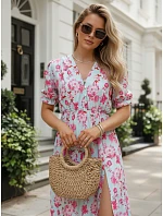 Dámske midi šaty s kvetinovým vzorom modré FashionStreet EY2659 Dámske midi šaty s kvetinovým vzorom modré FashionStreet EY2659