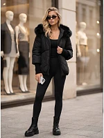 Dámska zimná prešívaná bunda s kožušinou, čierna, FashionStreet TY5995 Dámska zimná prešívaná bunda s kožušinou, čierna, FashionStreet TY5995